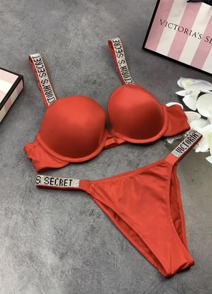 Женское нижнее белье victoria's secret красное, комплект нижнего белья виктория сикрет со стразами5 фото