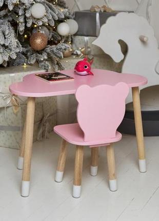 Столик детский облако со стульчиком медвежонок 46х70х40 см розовый. (992516)8 фото