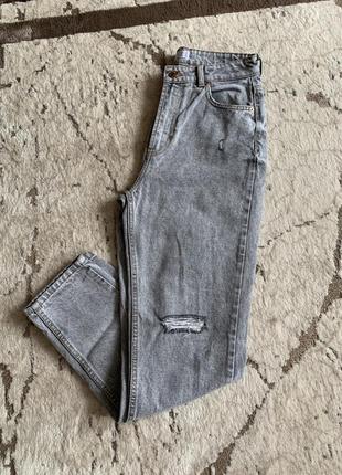 Джинсы мом высокая посадка плотный джинс серые bershka3 фото
