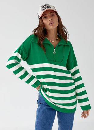Стильний светр в полоску, светр на змійці, кофта з горловиною, джемпер в полоску, полосата кофта