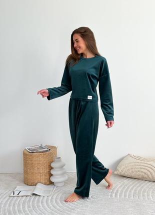 Велюровый костюм для дома и сна, плюшевая пижама кофта и штаны, спортивный костюмы2 фото
