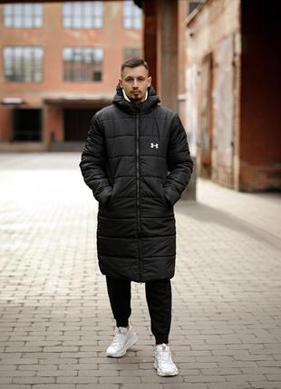 Мужская зимняя куртка черная парка / удлиненный пуховик under armour