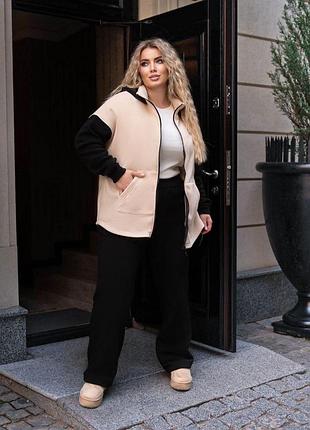 Женский спортивный костюм из трехнитки на флисе толстовка и штаны размеры норма и батал