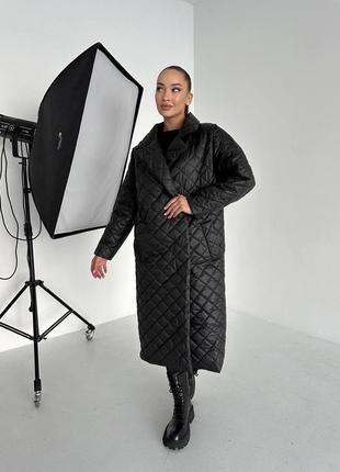 Пальто плащевка миди макси длинное теплое черное zara6 фото