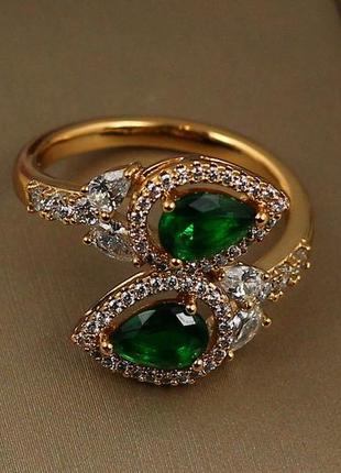 Кільце xuping jewelry росинки із зеленим каменем р 17 золотисте