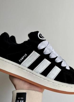 Зимние кроссовки adidas campus black white winter мех