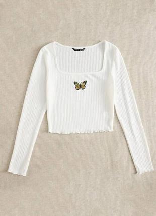 Топ кофточка свитер пуловер белый вязаный бабочка метелик1 фото
