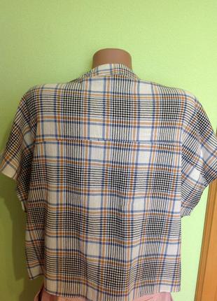 Новая свободная короткая блуза в клетку на пуговицах 100% коттон, размер 183 фото