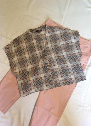 Новая свободная короткая блуза в клетку на пуговицах 100% коттон, размер 184 фото