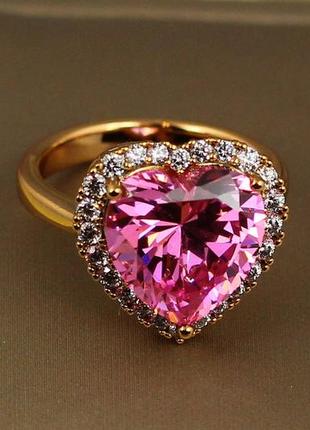 Кольцо xuping jewelry сердце океана с розовым камнем 1,6 см р 19  золотистое2 фото