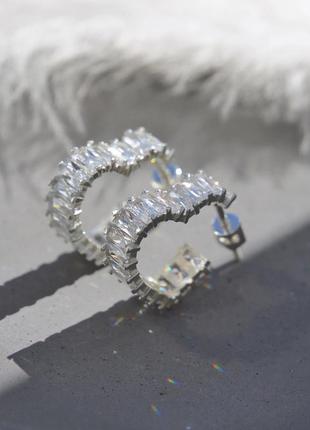 Срібні сережки доріжки з камінчиків у формі сердечок1 фото