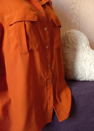 Кирпичная терракотовая блуза сорочка рубашка с карманами шифоновая h&m6 фото