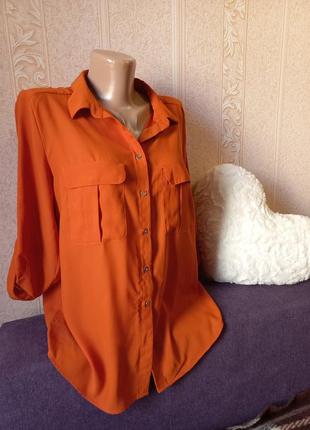 Кирпичная терракотовая блуза сорочка рубашка с карманами шифоновая h&m2 фото