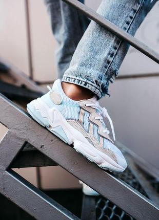 Женские кроссовки  adidas ozweego adiprene pride white blue