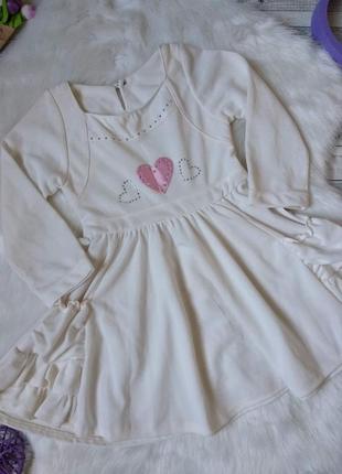 Платье с сердечками молочное на девочку2 фото