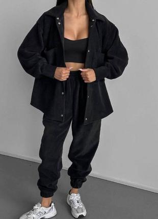 Жіночий костюм двійка з флісу штани і рубашка annver чорний2 фото