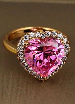 Кільце xuping jewelry серце океану з рожевим каменем 1,6 см р 18 золотисте