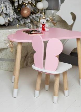 Столик детский облако со стульчиком бабочка 46х70х40 см розовый/белый. (992520)3 фото