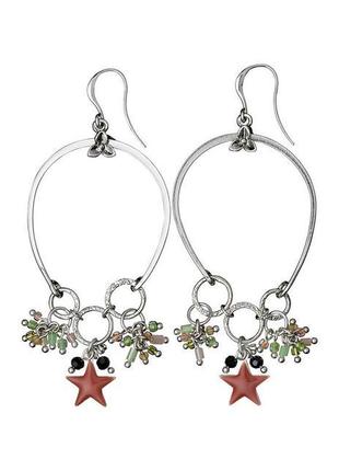 🔺 стильные серьги кольца с подвесками эмаль посеребренние pilgrim дания