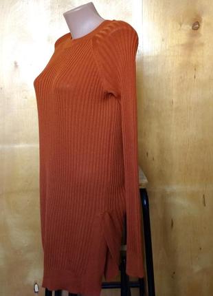 Р 14 / 48-50 стильная базовая терракотовая кофта туника удлиненный джемпер в рубчик вискоза трикотаж2 фото