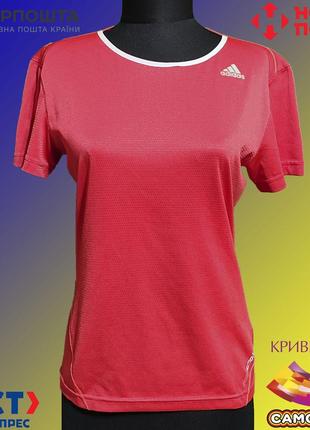 Женская спортивная красно-кораловая футболка adidas, размер m (возможно s)