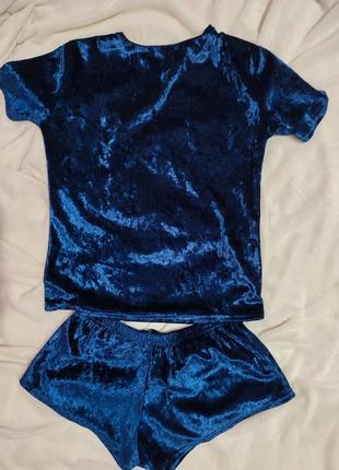 Пижама бархатная синего цвета3 фото