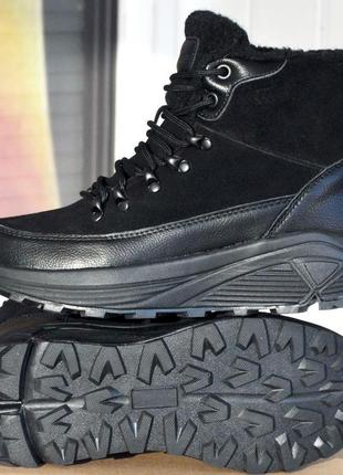 Розміри 36, 37, 38, 39  зимові шкіряні черевики кросівки restime, на хутрі, чорні, повнорозмірні
