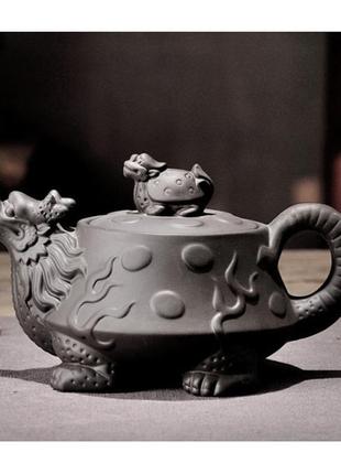 Чайник "драконовна черепаха" чорний 430мл, чайник із ісинської глини, чайник глиняний