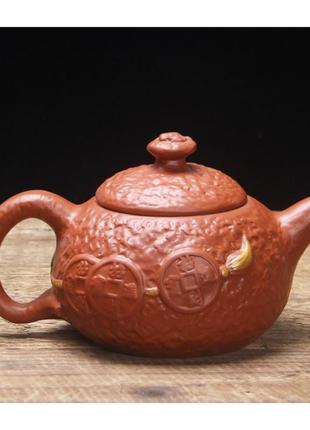 Чайник "лягушка богатства" красный 400мл , чайник глиняный, чайник с исинской глины3 фото