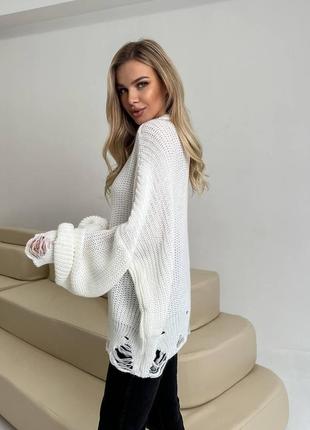 Женский свитер с дырками молочного цвета р.42/46 4072628 фото