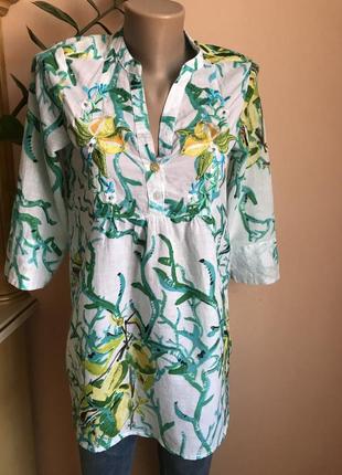 Фирменная удлиненная блуза с лимонами s  вышивка