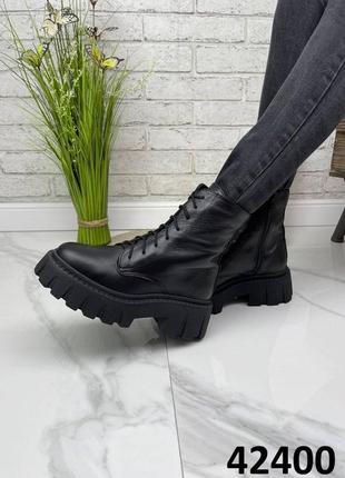Демісезонні жіночі шкіряні ботинки чорного кольору, трендові жіночі ботинки на шнурівці6 фото