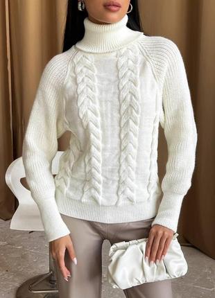 Женский вязаный свитер с объемными рукавами цвет молочный р.42/46 443578