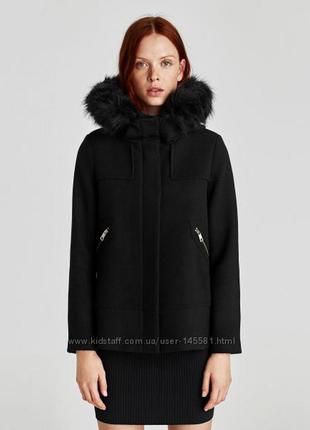 Теплое пальто на меху с капюшоном zara basic3 фото