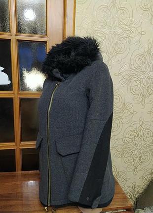 Теплое пальто на меху с капюшоном zara basic5 фото