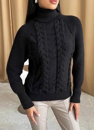 Женский вязаный свитер с объемными рукавами цвет черный р.42/46 443580