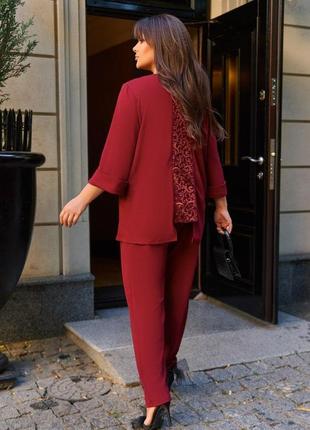 Костюм нарядный из креп дайвинга блуза и брюки размеры батал4 фото