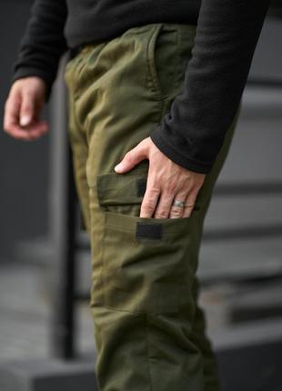 Штани карго на флісі з карманами хакі5 фото