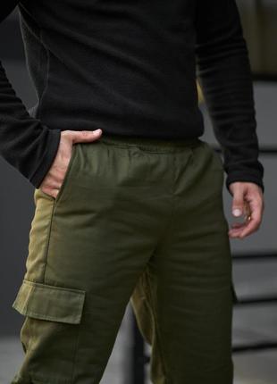 Штани карго на флісі з карманами хакі6 фото