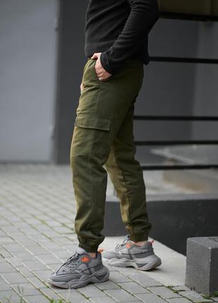 Штани карго на флісі з карманами хакі3 фото