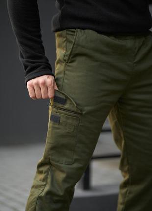 Штани карго на флісі з карманами хакі4 фото