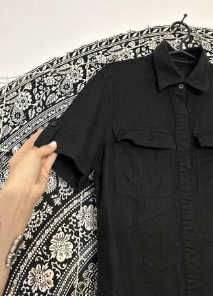 Льняной сарафан рубашка с коротким рукавом на потайных пуговицах с карманами3 фото