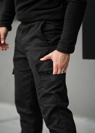 Штани карго на флісі з карманами чорні4 фото