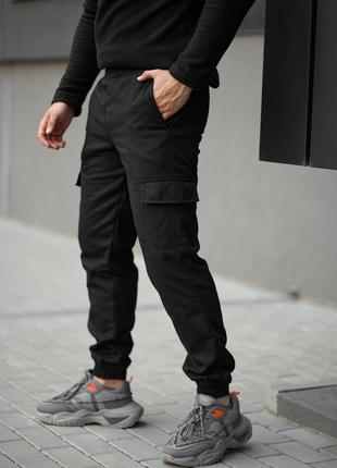 Штани карго на флісі з карманами чорні3 фото