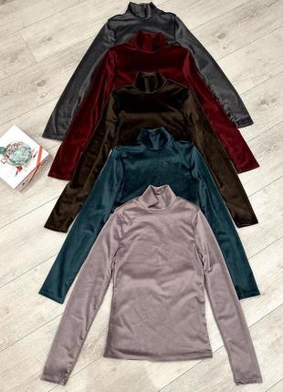 Велюровий гольф по фігурі з гордом кофта водолазка светр базовий теплий