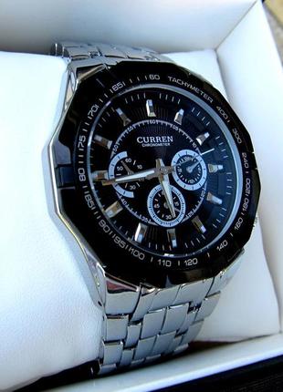 Часы мужские кварцевые curren chronometer наручные серебряные, карен
