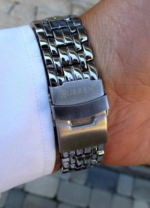 Часы мужские кварцевые curren chronometer наручные серебряные, карен