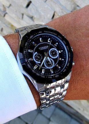 Часы мужские кварцевые curren chronometer наручные серебряные, карен