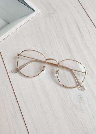 Имиджевые очки в золотой оправе, прозрачные очки для стиля, полукруглые рейбены2 фото