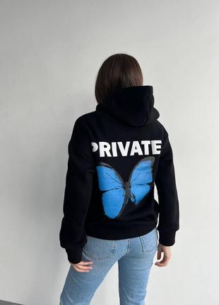 Худі з написом на спині private та метеликом тринитка на флісі, туреччина🇹🇷🔥 3